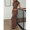 image:imageGORGLITTER Womens 2 Piece Skirt Set Y2k Cap Sleeve Mock Neck Sweater and Low Rise Bodycon Maxi SkirtsChocolate Brown