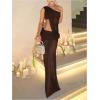 image:imageGORGLITTER Womens 2 Piece Skirt Sets Birthday Going Out Outfits Summer Vacation Mesh One Shoulder Crop Top Maxi SkirtsBrown