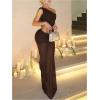 image:imageGORGLITTER Womens 2 Piece Skirt Sets Birthday Going Out Outfits Summer Vacation Mesh One Shoulder Crop Top Maxi SkirtsBrown
