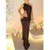 image:imageGORGLITTER Womens 2 Piece Skirt Sets Birthday Going Out Outfits Summer Vacation Mesh One Shoulder Crop Top Maxi SkirtsBrown