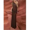 image:imageGORGLITTER Womens 2 Piece Skirt Sets Birthday Going Out Outfits Summer Vacation Mesh One Shoulder Crop Top Maxi SkirtsBrown