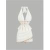 image:imageGORGLITTER Womens 2 Piece Skirt Sets Going Out Outfits Crochet Seashell Fringe Halter Crop Top and Skirt Matching SetsApricot