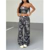 image:imageGORGLITTER Womens Camo Two Piece Summer Outfits Pants Set Camouflage Strapless Tube Top Sets Baggy Cargo SweatpantsArmy Green Camo