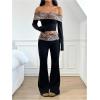 image:imageGORGLITTER Womens Cheetah Print Vacation Cruise Y2K Outfits Off The Shoulder Crop Top and Flare Pants 2 Piece SetBlack