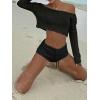 image:imageGORGLITTER Womens Crochet Shorts Set Two Piece Vacation Summer Beach Outfits Off The Shoulder Crop Tops and Shorts SetBlack