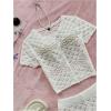 image:imageGORGLITTER Womens Crochet Summer Outfits Short Sleeve Button Up Sheer Tops Mini Shorts Beach Vacation ClothesWhite