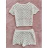 image:imageGORGLITTER Womens Crochet Summer Outfits Short Sleeve Button Up Sheer Tops Mini Shorts Beach Vacation ClothesWhite