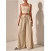 image:imageGORGLITTER Womens Linen Sets 2 Piece Outfits Cropped Tank Top Baggy Pants Matching Sets Size Small Please Size UpKhaki