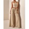 image:imageGORGLITTER Womens Linen Sets 2 Piece Outfits Cropped Tank Top Baggy Pants Matching Sets Size Small Please Size UpKhaki