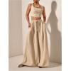 image:imageGORGLITTER Womens Linen Sets 2 Piece Outfits Cropped Tank Top Baggy Pants Matching Sets Size Small Please Size UpKhaki