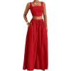 image:imageGORGLITTER Womens Linen Sets 2 Piece Outfits Cropped Tank Top Baggy Pants Matching Sets Size Small Please Size UpRed
