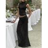 image:imageGORGLITTER Womens Polka Dots 2 Piece Skirt Sets Sheer Mesh High Neck Crop Tank Top and Maxi Skirt Y2k Going Out OutfitsBlack