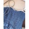 image:imageGORGLITTER Womens Ruffle Short Sets Asymmetrical Hem Bandeau Tube Top Flared Shorts Matching Outfits Blue Small