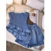 image:imageGORGLITTER Womens Ruffle Short Sets Asymmetrical Hem Bandeau Tube Top Flared Shorts Matching Outfits Blue Small