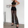 image:imageGORGLITTER Womens Sexy Club Party Outfits Lace Sleeveless Crop Tank Top Flare Leg Pants Sheer Mesh Going Out SetBlack