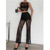 image:imageGORGLITTER Womens Sexy Club Party Outfits Lace Sleeveless Crop Tank Top Flare Leg Pants Sheer Mesh Going Out SetBlack