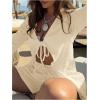 image:imageGORGLITTER Womens Shorts Set 2 Piece Beach Vacation Coastal Miami Brunch Outfits Bell Long Sleeve Top and Linen ShortsApricot