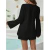image:imageGORGLITTER Womens Shorts Set 2 Piece Beach Vacation Coastal Miami Brunch Outfits Bell Long Sleeve Top and Linen ShortsBlack