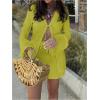 image:imageGORGLITTER Womens Shorts Set 2 Piece Beach Vacation Coastal Miami Brunch Outfits Bell Long Sleeve Top and Linen ShortsGreen