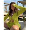 image:imageGORGLITTER Womens Shorts Set 2 Piece Beach Vacation Coastal Miami Brunch Outfits Bell Long Sleeve Top and Linen ShortsGreen