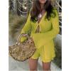 image:imageGORGLITTER Womens Shorts Set 2 Piece Beach Vacation Coastal Miami Brunch Outfits Bell Long Sleeve Top and Linen ShortsLime Green