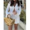image:imageGORGLITTER Womens Shorts Set 2 Piece Beach Vacation Coastal Miami Brunch Outfits Bell Long Sleeve Top and Linen ShortsWhite
