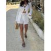 image:imageGORGLITTER Womens Shorts Set 2 Piece Beach Vacation Coastal Miami Brunch Outfits Bell Long Sleeve Top and Linen ShortsWhite