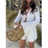 image:imageGORGLITTER Womens Shorts Set 2 Piece Beach Vacation Coastal Miami Brunch Outfits Bell Long Sleeve Top and Linen ShortsWhite