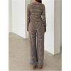 image:imageGORGLITTER Womens Striped Lounge Matching Set Outfit Comfy Long Sleeve Crop Top and Low Waisted Wide Leg Pants SetsBrown