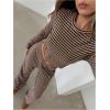 image:imageGORGLITTER Womens Striped Lounge Matching Set Outfit Comfy Long Sleeve Crop Top and Low Waisted Wide Leg Pants SetsBrown