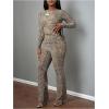 image:imageGORGLITTER Womens Striped Lounge Matching Set Outfit Comfy Long Sleeve Crop Top and Low Waisted Wide Leg Pants SetsBrown Cheetah