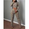 image:imageGORGLITTER Womens Striped Lounge Matching Set Outfit Comfy Long Sleeve Crop Top and Low Waisted Wide Leg Pants SetsBrown Cheetah