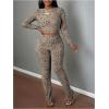image:imageGORGLITTER Womens Striped Lounge Matching Set Outfit Comfy Long Sleeve Crop Top and Low Waisted Wide Leg Pants SetsBrown Cheetah