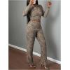 image:imageGORGLITTER Womens Striped Lounge Matching Set Outfit Comfy Long Sleeve Crop Top and Low Waisted Wide Leg Pants SetsBrown Cheetah