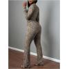 image:imageGORGLITTER Womens Striped Lounge Matching Set Outfit Comfy Long Sleeve Crop Top and Low Waisted Wide Leg Pants SetsBrown Cheetah