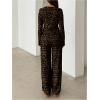 image:imageGORGLITTER Womens Striped Lounge Matching Set Outfit Comfy Long Sleeve Crop Top and Low Waisted Wide Leg Pants SetsBrown Leopard