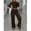 image:imageGORGLITTER Womens Striped Lounge Matching Set Outfit Comfy Long Sleeve Crop Top and Low Waisted Wide Leg Pants SetsBrown Leopard