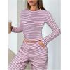 image:imageGORGLITTER Womens Striped Lounge Matching Set Outfit Comfy Long Sleeve Crop Top and Low Waisted Wide Leg Pants SetsPink