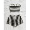 image:imageGORGLITTER Womens Striped Two Piece Sets Twist Front Crop Tube Tops and Shorts Set Going Out Vacation Outfit