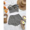 image:imageGORGLITTER Womens Striped Two Piece Sets Twist Front Crop Tube Tops and Shorts Set Going Out Vacation Outfit