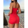 image:imageGORGLITTER Womens Tube Top Set 2 Piece Outfits Asymmetrical Strapless Top and Bodycon Mini Skirt SetRed