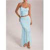 image:imageGORGLITTER Womens Two Piece Maxi Skirt Sets Summer Outfits Going Out Lace Asymmetrical Long Skirt and Crop Top SetBlue