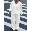 image:imageGORGLITTER Womens Two Piece Outfits Pants Set Long Sleeve V Neck Loose Tops and Low Waisted Wide Leg Baggy Sweat PantsWhite