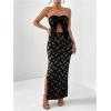 image:imageGORGLITTER Womens Two Piece Skirt Sets Outfits Lace Strapless Bandeau Tube Top and Summer Bodycon Long Maxi Skirt SetBlack