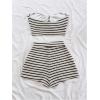 image:imageGORGLITTER Womens Two Piece Striped Knot Bandeau Crop Top and Shorts Set Fall Matching Vacation Outfits Summer Y2KBlack and White