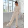 image:imageWomens Going Out Set 2 Piece Knit Long Sleeve Crop Top Tee Wide Leg Pants Lounge Fall Outfits 2025Khaki