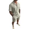 image:imageGORGLITTER Mens 2 Piece Cruise Outfits Short Sleeve Button Down Striped Shirts and Shorts Beach Vacation Knit ClothesMulticolor