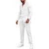 image:imageGORGLITTER Mens 2 Piece Linen Suit Casual Long Sleeve Button Down Shirt and Pants SetWhite