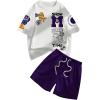 image:imageGORGLITTER Mens 2 Piece Outfits Sets Casual Graphic Crewneck Short Sleeve TShirt and Drawstring Waist ShortsWhite and Purple