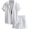 image:imageGORGLITTER Mens 2 Piece Outfits Waffle Knit Button Down Shirt Top and Shorts SetPlain White
